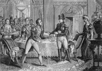 Marschall Pierre Francois Joseph Lefebvre (1755-1820) zum Herzog von Danzig ernannt von Napoleon (1769-1821) nach der Belagerung von Danzig, 26. Mai 1807